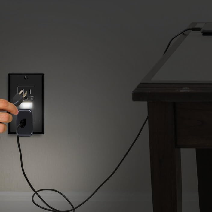 Miniatura 8 de Toma de corriente negra, luz nocturna incorporada, tomas de receptáculo de pared eléctricas, decorador 15A 125V, 2 polos, 3 cables, placa de pared