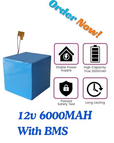 Image of 12V 6Ah Lithium Ion Battery Pack, Rechargeable Li-ion Battery with BMS Protection, Lightweight High Backup Power Battery for Electric Bike, Scooter, Solar Light & DIY Projects