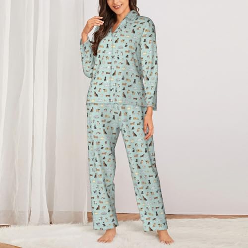 Pyjama imprimé chien pour femme en tissu de nuit doux haut de gamme - 2