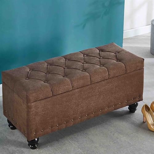 Banc de rangement café en tissu idéal comme bout de lit élégant ou repose-pieds de salon - 2