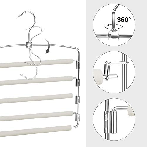 SONGMICS Hosenbügel platzsparend, 3er Set Mehrfach-Kleiderbügel aus Metall, rutschfeste Polsterung, schwenkbare Hosenstege, für je 5 Jeans, Anzughosen, Schals, Krawatten, silbern-grau CRI041GY