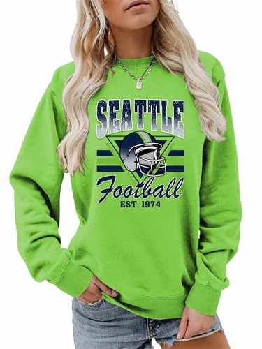 Womens Football Helmet Sweatshirt Seattle Cozy Crewneck Long Sleeve Graphic Pullover Medium