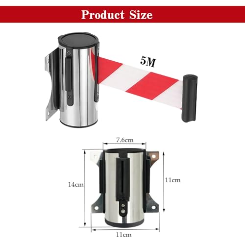 5M Edelstahl Absperrung Ausziehbar Absperrband Einzeihbar Wand Montiert Absperrung Personenleitsystem Absperrstände Absperrseil Wandgurt Sicherheit für Abgrenzungsständer Crowd Control