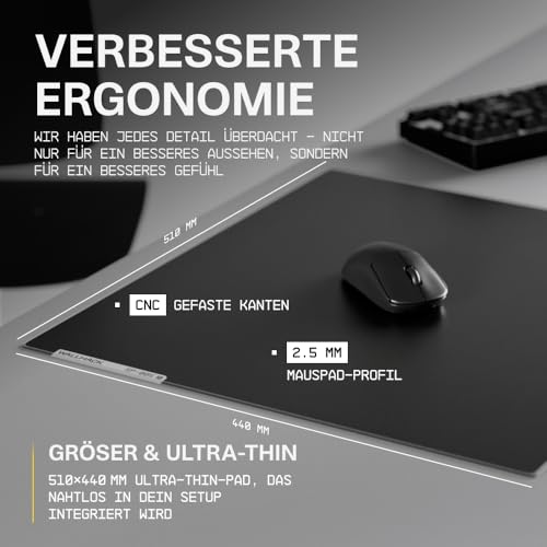 Wallhack SP-005 Glas Gaming Mauspad – Speed Surface für Esports, großes Mauspad ultra-gleitfähiges Low-Friction Tracking, gehärtetes Glas, flaches ergonomisches Profil inkl. Carry Case |Skypad Schwarz