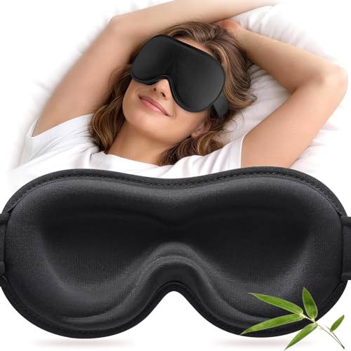 YFONG Sleep Mask for Lash Extensions Bamboo Viscose & 100% Blackout Eye Mask for Sleeping Women Men Soft 3D Contoured Zero Eye Pressure Blindfold for Travel Breathable & Adjustable Eye Cover Black
