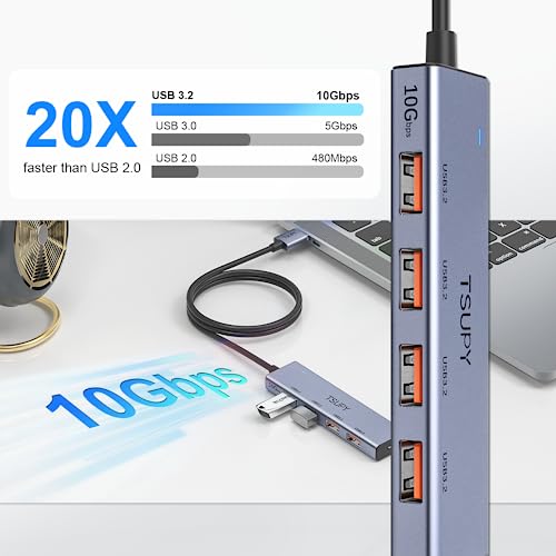 USB Hub 3.2 Gen 2, TSUPY USB Hub 10Gbps USB Verteiler mit 120cm Kabel kompatibel für Laptops, Desktops PC, Xbox und Mac usw. – Bild 4