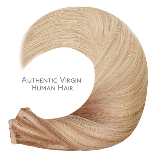 Image of WENNALIFE Tape in Hair Extensions Human Hair, 40pcs 80g 12 inch Ash Beige Blonde Blend Hair Extensions Real Human Hair Straight Tape in Extensions Invisible Human Hair Extensions Reusable Real Hair Ex