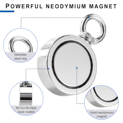 Image of DIYMAG Magnet Fishing Kit, 1300Lbs Double Sided Single Hole Fish Magnets