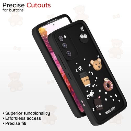 Image of Pikkme Back Cover for Samsung Galaxy S20 FE 5G | Cute Fun Cartoon 3D Bear Silicone Full Body Protection Bumper Cover (Black)