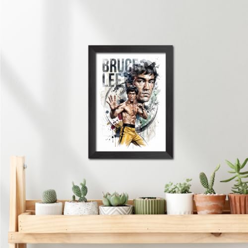 Image of TenorArts Bruce Lee Poster Frame Martial Artist Laminated Photo Framed Painting with Matt Finish Black Textures (12 inches x 9inches)