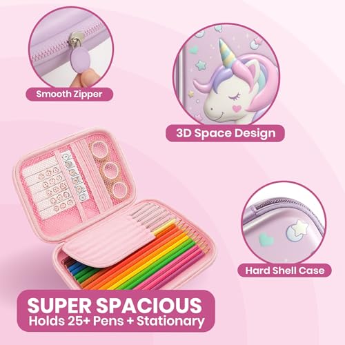 Image of Famyo Cute Pink Unicorn Pencil Box for Girls | Hard Shell Aesthetic Stationery Case for Kids & Teens | Cute Pencil Pouch for School Girls | Pen Storage Box Organizer