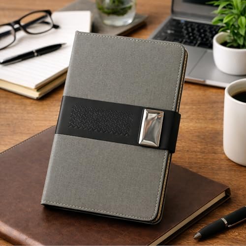 Image of A5 Non-Dated Planner Notebook with Magnetic Closure - Premium Jute Cloth Cover Diary, 192 Pages 80 GSM Ivory Paper - Personal Journal, Office Planner & Writing Notebook (Grey)