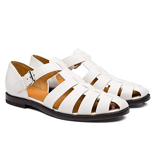 HJUGHPNHJUGHPN Sandals Men Men Sandals Summer Leather Fashion Trend Slipper Men Non-slip Casual Protect Men Summer Shoes Plus Size(White,10.5 UK)