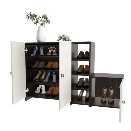 Image of FURNEASER Fusia Multipurpose Shoe Rack, Storage File Cabinet Organizer, Slipper Footwear Stand for 14-16 Pairs for Living Room Home DIY (Wenge & White)