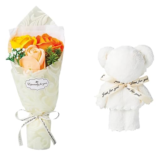 プレゼント 花 ソープフラワー くま うさぎ タオル & シャボンフラワー セット 卒業式 ブーケ 花束 ソープ ミニブーケ タオルセット 誕生日 母の日 プチギフト 退職祝い フラワーギフト おしゃれ 可愛い ホワイトデー バラ SF-GM-4830-O