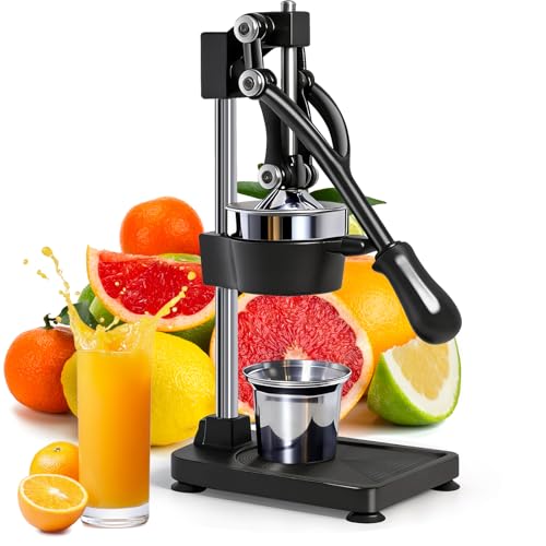 Manual Cast Iron Citrus Juicer,Commercial Hand Press,Heavy Duty Countertop Squeezer for Fresh Orange Lemon Juice,Stable When Pressed,Easy to Use & Clean (black)