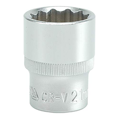 Image of Yato YT-1283 Bihexagonal Socket 21mm, 38mm Length for 1 /2 Inch Drive Wrench Set | DIN3121 CrV Chromium Satin Plated Steel | Mechanical Industrial Tool Box