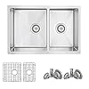   Stylish-28-x-18-Inch-Undermount-Kitchen-Sink-9-Inches-Deep-Reversible-10mm-Radius-Corners-18G-Double-Bowl-Stainless-Steel-Sink-with-Bottom-Grids-and-Standard-Metal-Strainers-S-403G