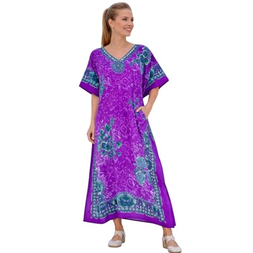 Image of Miss Lavish London Kaftan Dresses for Women,Beach Kaftan Coverups,Hawaiian Coverups for Women,Long Beach & Swimsuit Coverups,Plus Size African Caftan Dress,Moroccan Style Loungewear Purple XL