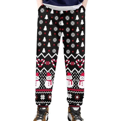 AmzPrint Snowflake Print Boy Sweatpants Black Ugly Christmas Sweatpants for Boys Stretch Xmas Trouser Hiking Pants