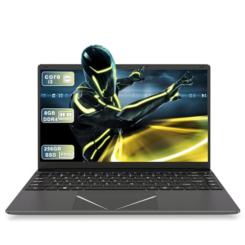 DREAMFYRE PC portátil de 14 Pulgadas, 8 GB RAM 256 GB SSD, Ordenador Portátil Core i3 Compatible con 2,4 G/5 GWiFi y Bluetooth, Portátil para Estudiantes/Negocios con WPS Office, Duración Prolongada.