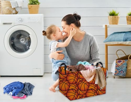 Image of Rectangular Basketball Baskets Gift Basket Empty Kids Storage Bins Baby Boy Basket Kids Toy Storage Bin Organizer Box Basketball Room Decor for Home(Basketballs)