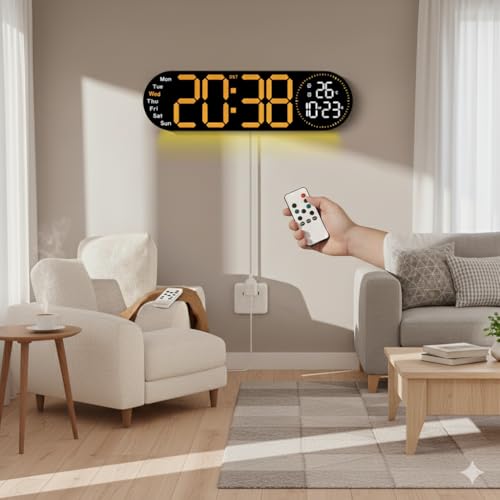 Image of Niyam Multifunctional 17Inch LED Wall Clock Large Display with Remote Control & Jumping Second Dual Alarm Countdown Timer for Living Room,Home & Office (Orange Digit)(Black 5509)