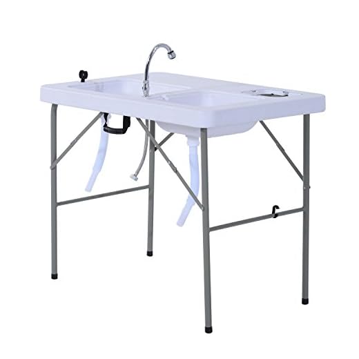 GJH One Fish Cleaning Table Portable Folding Faucet Sink Outdoor Camping Kitchen 39.8"x26.0"x31.9"