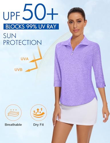 Image of Cucuchy Style Womens Golf Shirt 3 /4 Sleeve Quarter Zip Workout Tennis Tops Quick Dry UPF 50+ Shirts