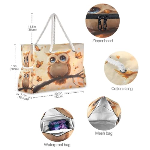 Large Beach Bags Totes Canvas Tote Shoulder Bag Owl Butterfly Water Resistant Bags for Gym Travel Daily4