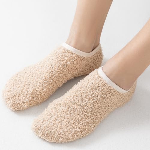 Image of 3Pairs Ankle Socks Low cut Pom Pom Fluffy Fuzzy Warm Winter Plush Slipper Socks For Women