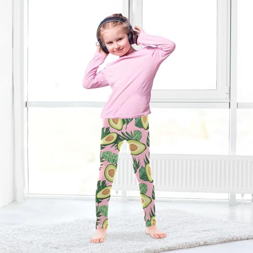Wusikd Avocado Girls' Leggings Toddler Doodles Tropical Leaves Pink Kids Yoga Pants Dance Active Tights 4T4
