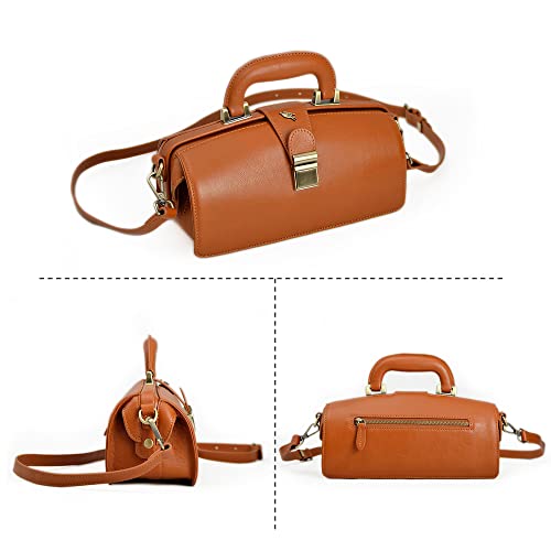 Image of genuine leather handbag cowhide doctor bag brown shoulder bag buckle women's bag