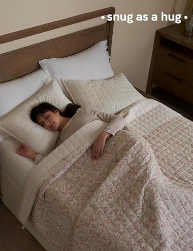 Image of YnM 17lbs Weighted Blanket for Adults, Linen Heavy Bed Throw Blanket with Cooling Glass Beads for All Season Use, Ideal for ~160lbs (60x80 Inches, Queen, Campanula)