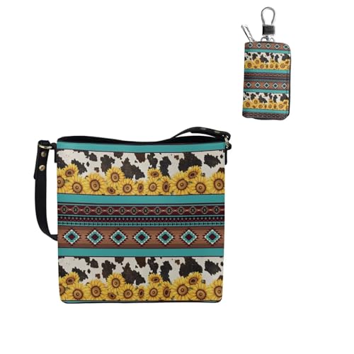 Messenger Bag for Women Crossbody Boho with Leather Car Remote Key Case Cover Set of 2 Bucket Style Tote3