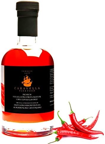 Caravella Premium Italian High Quality Extra Virgin Olive Oil from Sicily Chilli Pepper Flavoured 250 ml Organic, Directly from Venice