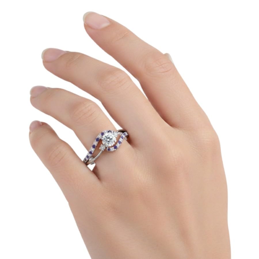 Image of Choose Your Gemstone Swirl 3 Stone Diamond CZ Engagement Ring 925 Sterling Silver Round Shape Side Stone Engagement Rings for Women, Girls and Ladies US Size 4 to 12