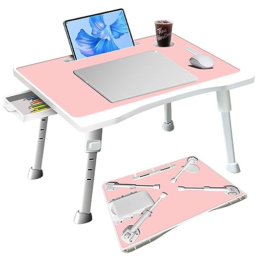 YOUXLGD Bed Desk for Laptop, Adjustable Laptop Desk with Foldable Legs Storage Drawer,Lap Desk for Laptop, Portable Lap Desk for Writing Working Reading Eating