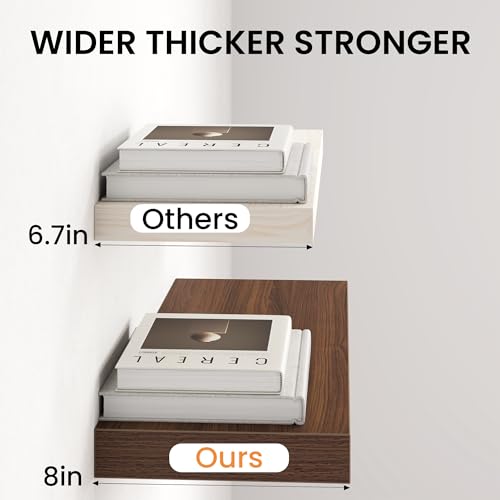 Image of Fun Memories 32Inch Floating Shelves for Wall, 8 Inch Deep Shelves for Bathroom|Bedroom|Kitchen Wall Mounted, Wood Hanging Shelf with Invisible Brackets for Home Storage Decor, Walnut - 3 Pack