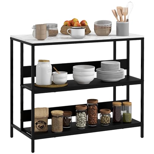 HOMCOM Desserte îlot de Cuisine, Meuble de Cuisine, Plateau Aspect marbre, Structure en Acier, 2 étagères, Meuble de Rangement pour Salon, Style Moderne,...
