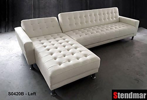 White Genuine Leather Sectional Sleep Sofa King Bed S0402LW