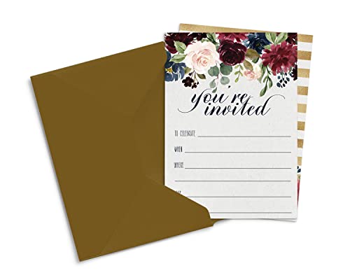 Indigo Floral Invitations With Envelopes (15 Pack) Paper Clever Party #TOP21