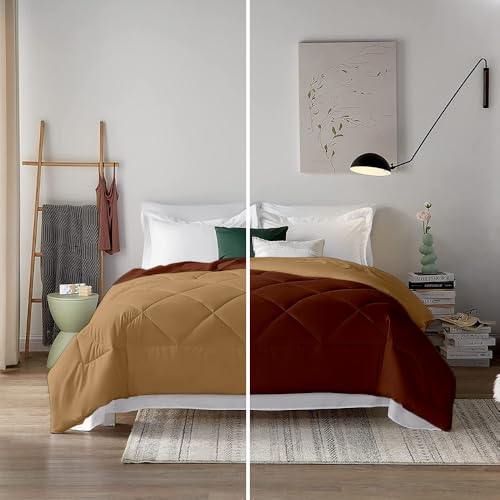 Image of Filbert 600 GSM Comforter for Double Bed | Super Warm Winter Quilt /Rajai | Thick Microfiber Blanket with Cloud-Soft Fill | Luxury Bedding for Winters - 90x100 Inch | Beige /Brown
