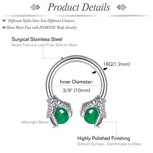 Jforyou Dragon Claw With Synthetic Gemstone Helix Cartilage Tragus Daith Forward Helix Earrings Piercing Jewelry For Women And Men Green Jade Stone #TOP3