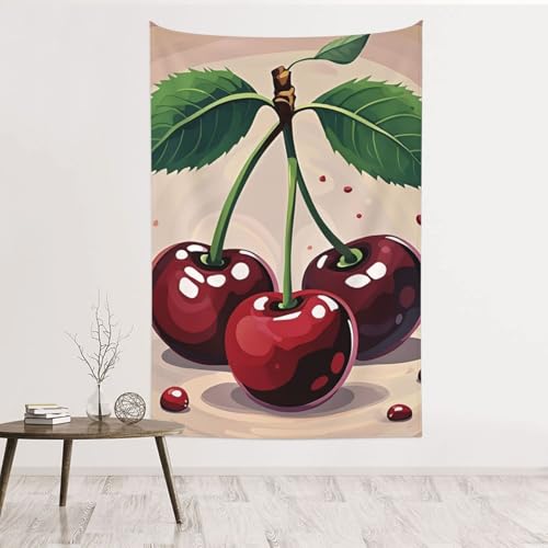 Tapisserie murale cerise en velours de pêche doux motif fruits imprimé haute définition