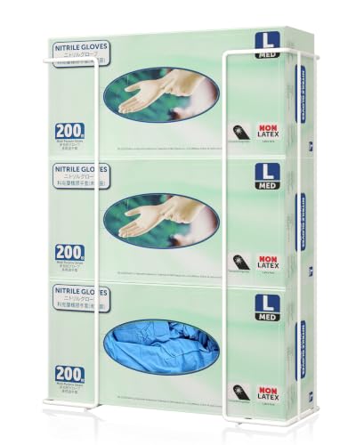 Image of Gloves Holder Wall Mount, 3-Box Capacity Metal Glove Dispenser Rack, White