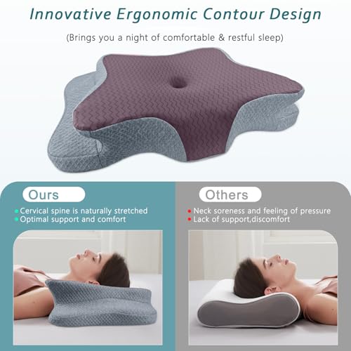 Cervical Pillow for Neck Pain Relief, Memory Foam Pillows, Ergonomic Contour Bed Pillow, Soft for Side Sleep Stomach Sleeping and Back Sleepers