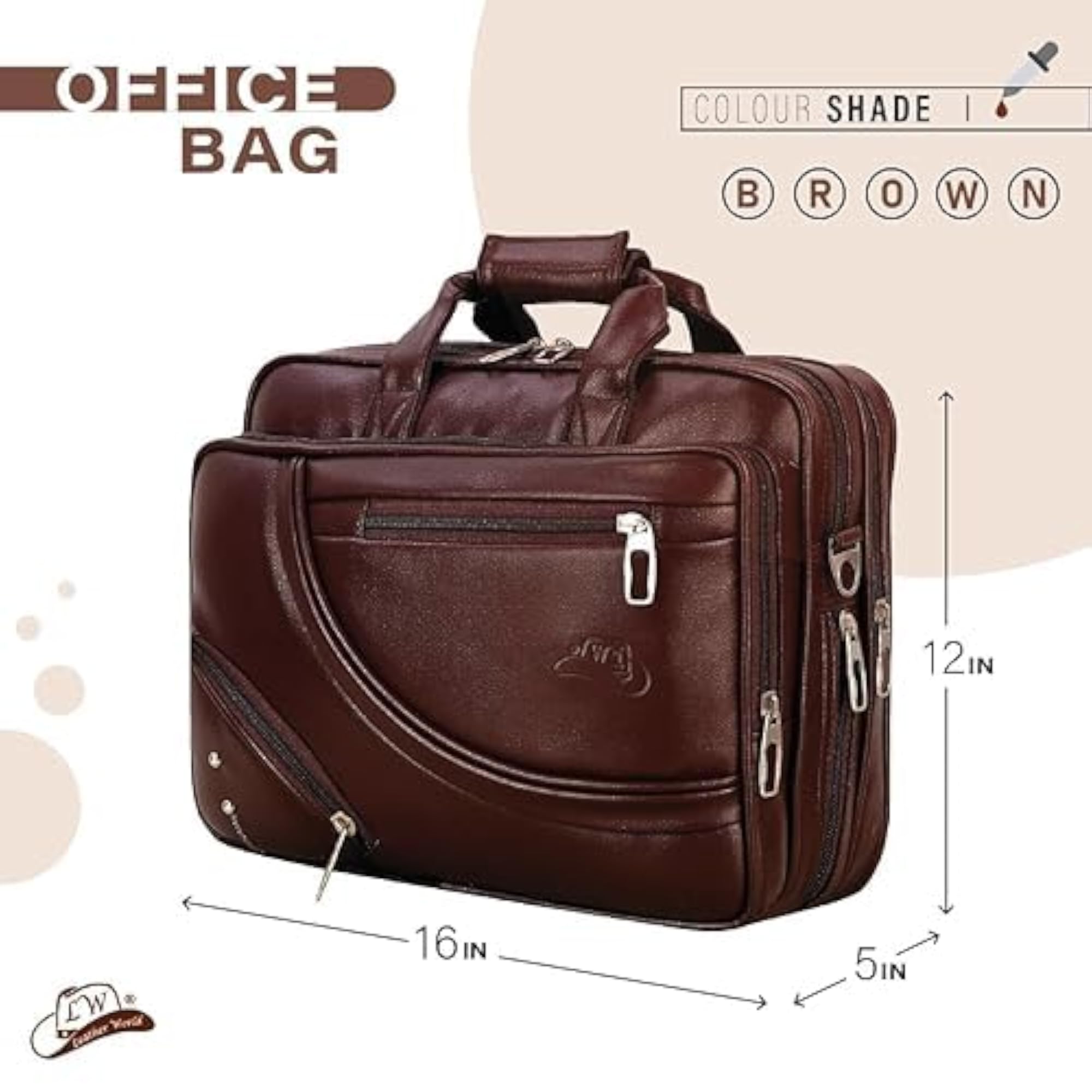 Vegan 15.6 Inch Laptop Office Briefcase Messenger Bag with Adjustable Strap