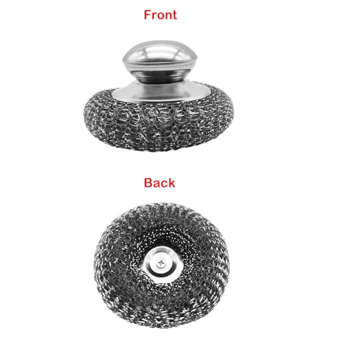 Image of Stainless Steel Wool Scrubbers Metal Sponge Scrubber for Cleaning Dishes, Pans, Pots, Ovens, Grills, Sinks Steel Wool Brush with Handle for Kitchen 2Pcs