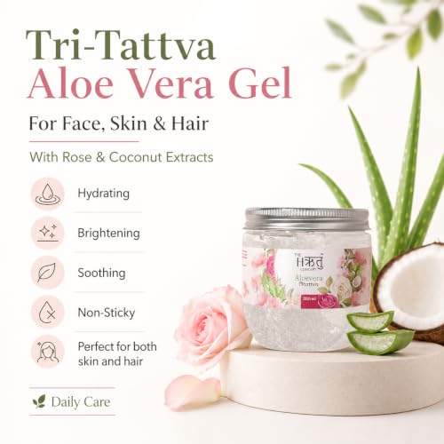 Image of THE HRITU CONCEPT Tri-Tattva Aloe Vera Gel with Rose & Coconut 200ml | Multipurpose Face, Body & Hair Gel, Hydrating & Lightweight Moisturizer, Non-Sticky, For Women & Men